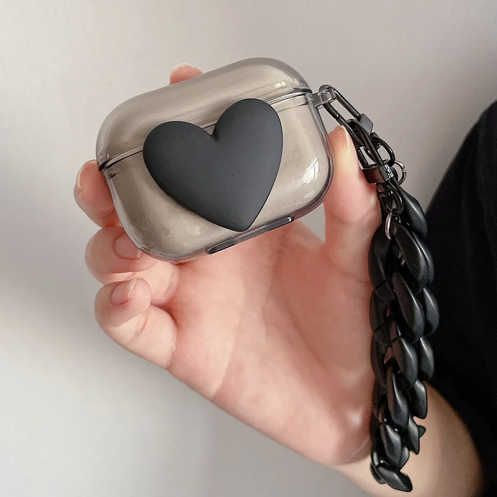 Rõ Ràng Trái Tim Đen Thoáng Mát Dành Cho Tai Nghe AirPods 3 2 Dễ Thương Trong Suốt Với Retro Dây Chuyền Chìa Tai Nghe Ốp Lưng Funda Cho tai Nghe Airpods Pro
