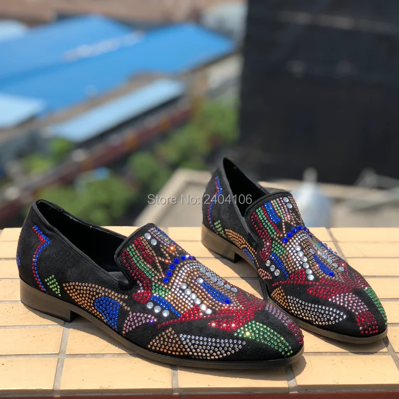 

Colorful Crystal Party Men Casual Shoes Breathable Men Loafers Handmade Slip-On Comfortable Men Wedding Party dress shoes