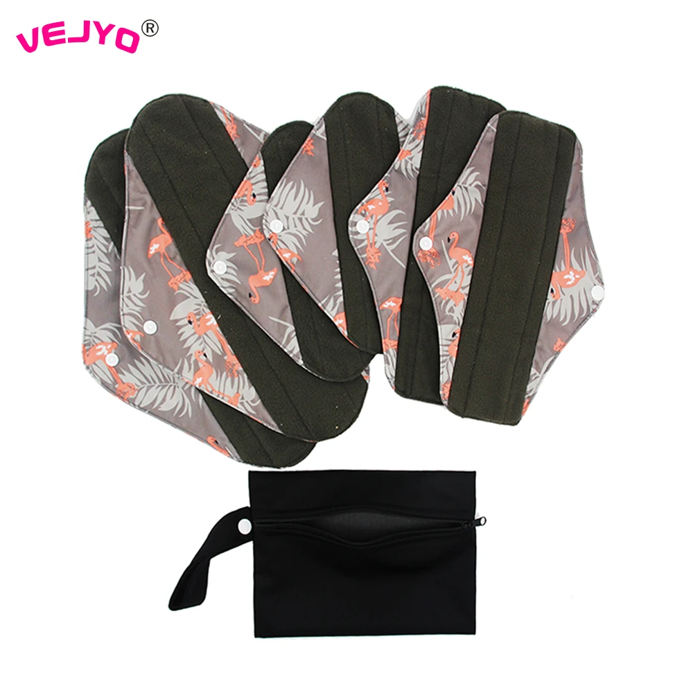 

7Pcs/Set 6 Feminine Menstrual Panties Liner Reusable Bamboo Charcoal Cloth Sanitary Napkin Pads for Monthly Gaskets with 1 Bag