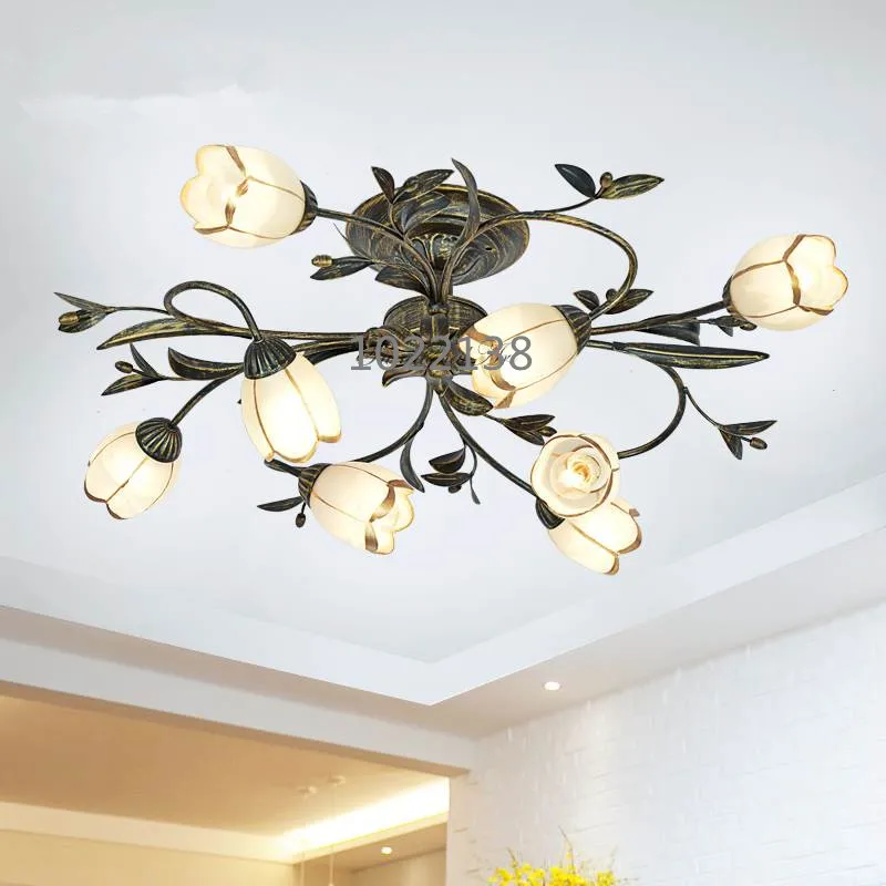 

New American style simple and elegant room hall living room bedroom study room artistic flower and iron ceiling lamp