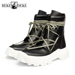 Men Shoes High-TOP Ankle Boots Genuine Leather Sneaker Luxury Trainers Boots Platform Casual Lace-up Zip Flat Black Shoes