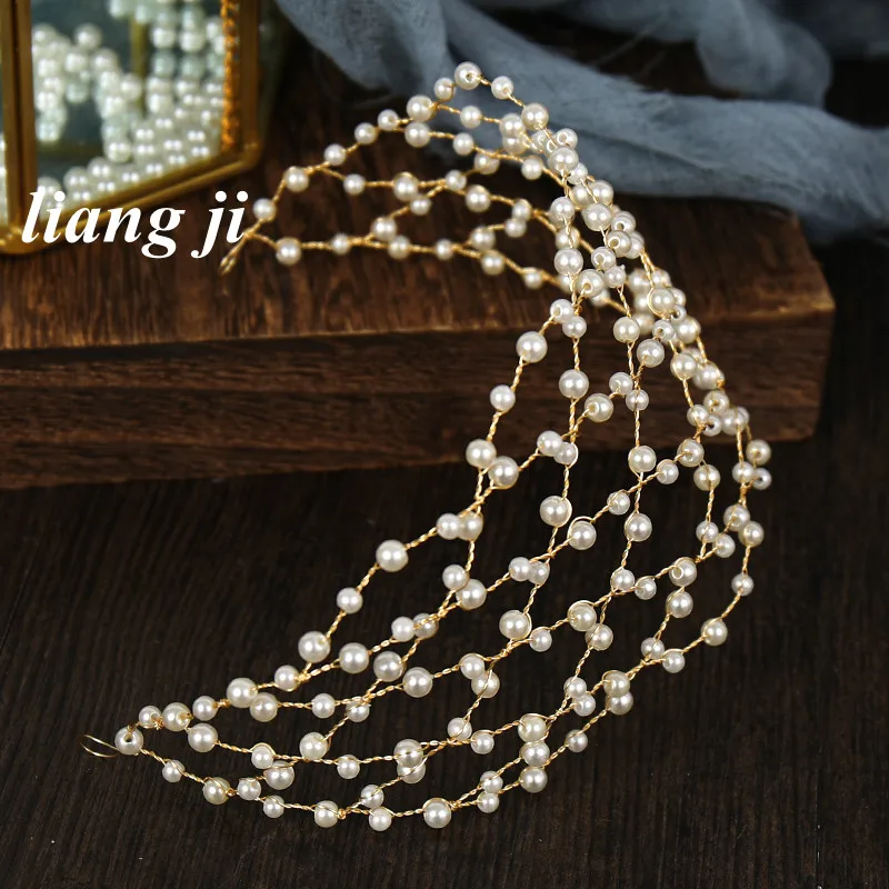 Luxury And high-end Bride Crown Totally Hand-made Hairpin Head Band Bride Headdress Simulated Pearl Hair Accessories Grid Tiara