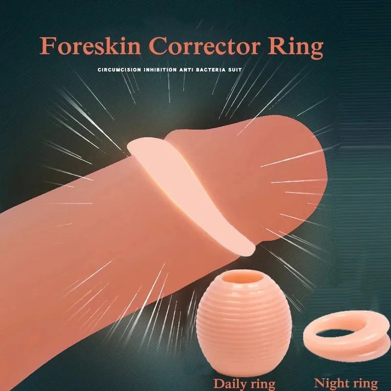 2PCS Silicone Male Foreskin Corrector Resistance Ring Delay Ejaculation Penis Rings Sex Toys for Men Daily/Night Cock Ring