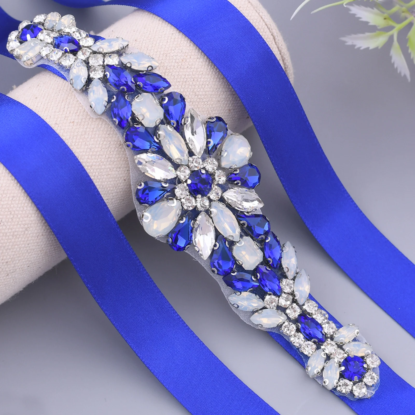 Ceinture fantaisie à strass bleu Royal pour femmes, avec paillettes bleues, accessoires pour robe de mariée, image réelle