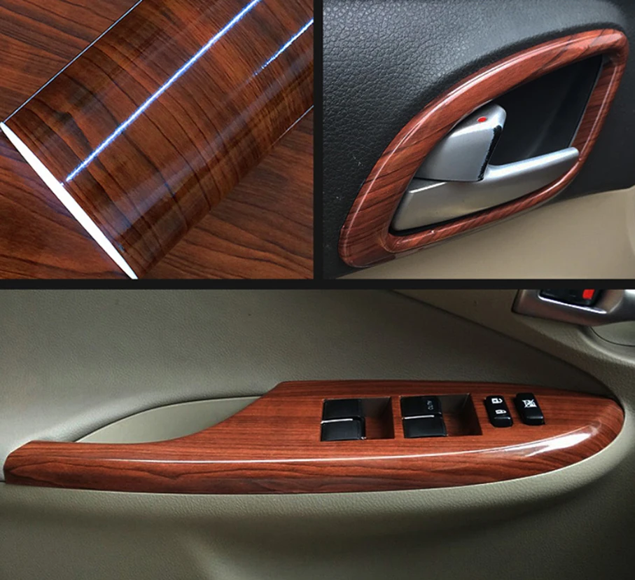 Glossy Simulation Wood Grain Sticker DIY Vinyl Decal Car Interior Trim