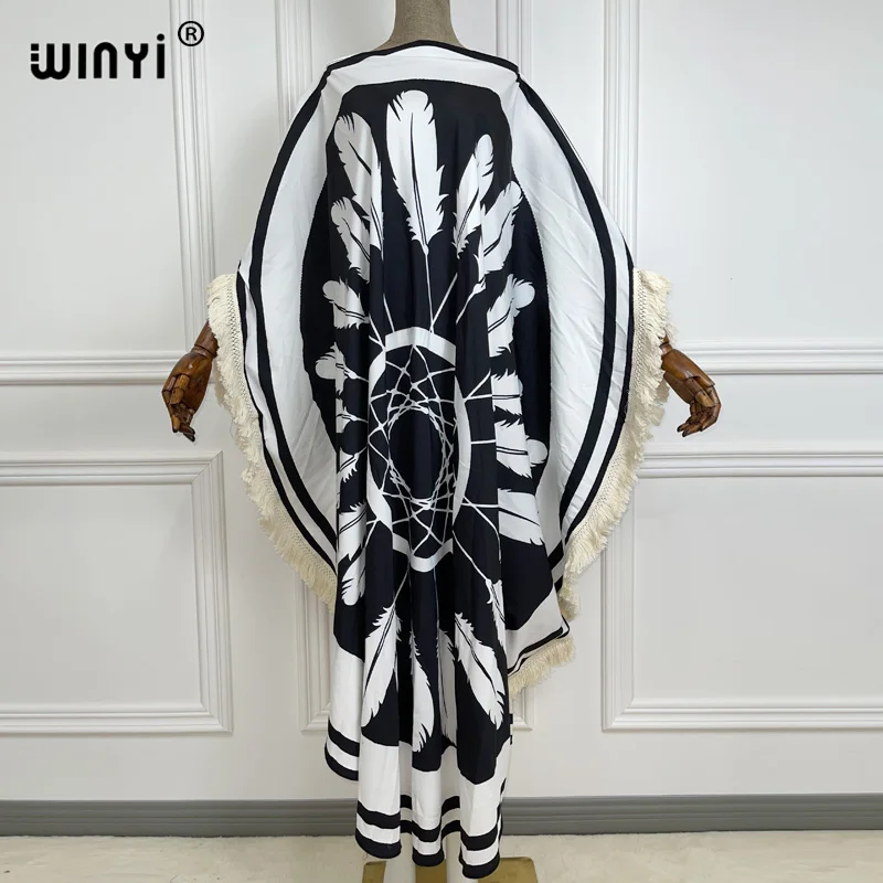 

2021 WINYI African boho dress Color matchi Print Bohemia Loose Elegant Muslim Abaya Bazin Robe Gowns Broder Riche Round