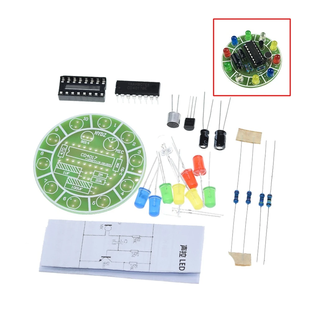 CD4017 colorful voice control rotating LED light diy kit electronic manufacturing spare parts student Laboratory Education Tool