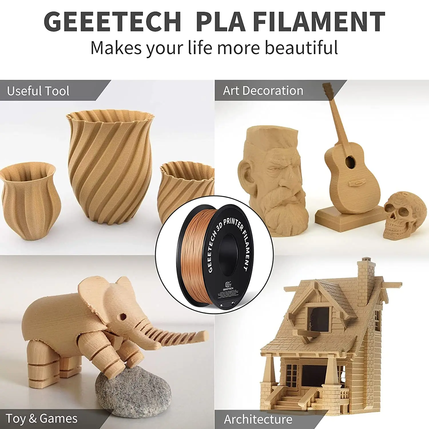 GEEETECH-materiales de impresión 3d, filamento de alambre pla de 1 kg (2,2 libras), envasado al vacío de 1,75mm +-0,03mm, colorido para la mayoría de las impresoras 3d FDM