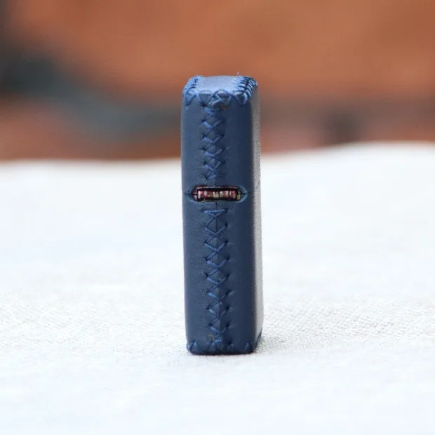 Hand-stitched  Cowhide Leather Durable Protective Sleeve Simple Blue Lighter Holster for Zippo lighter Cover