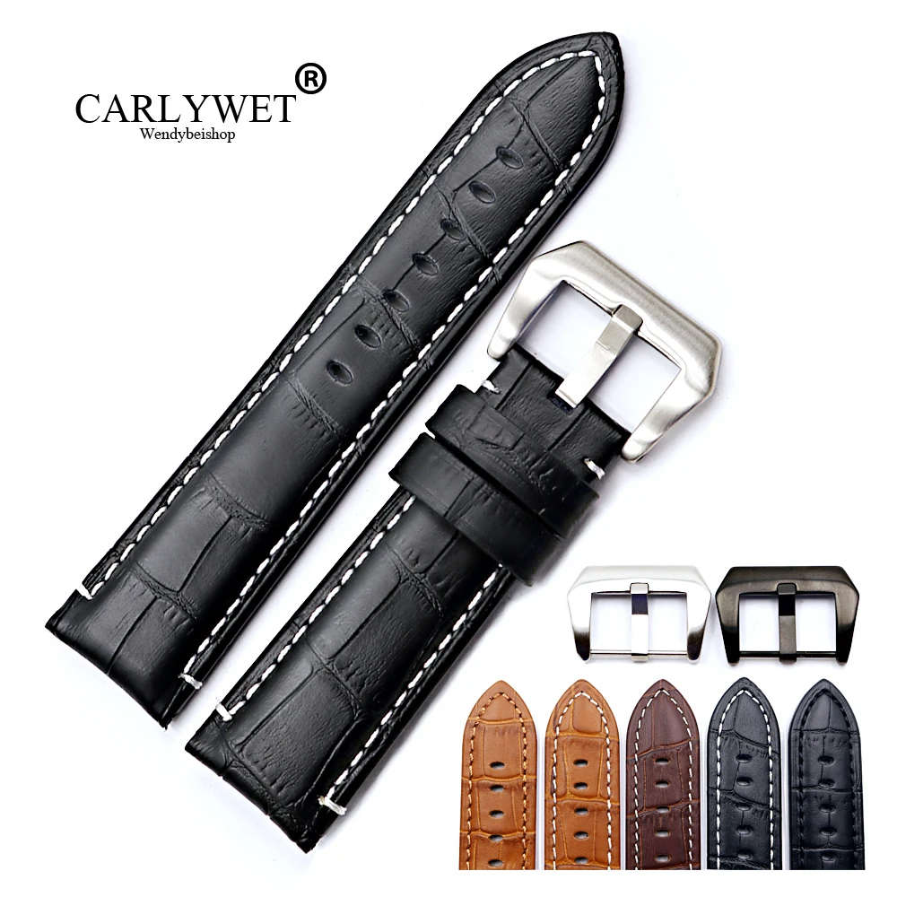 CARLYWET 22 24mm TOP Preto Pulseira de Relógio de Luxo Couro Real Feito à Mão Grosso Substituição Pulseira de Pulso Cinto Fivela de Parafuso Para Rolex