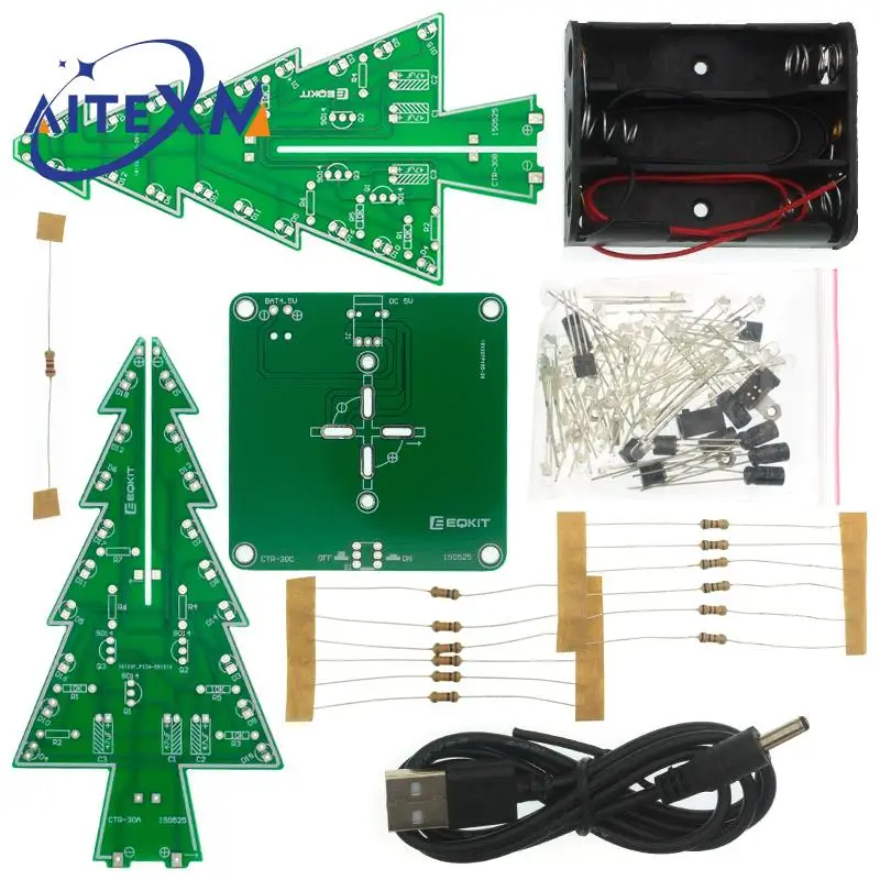 Three-Dimensional 3D Christmas Tree LED DIY Kit Red/Green/Yellow LED Flash Circuit Kit Electronic Fun Suite