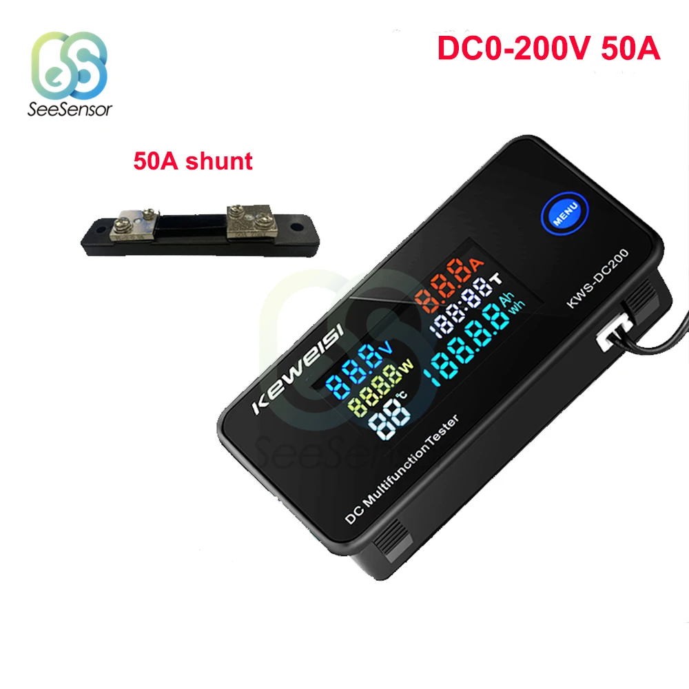 DC 0-200V 50A 100A LED Digital Voltmeter Ammeter Wattmeter Current Voltage Power Energy Meter Battery Capacity Tester Monitor