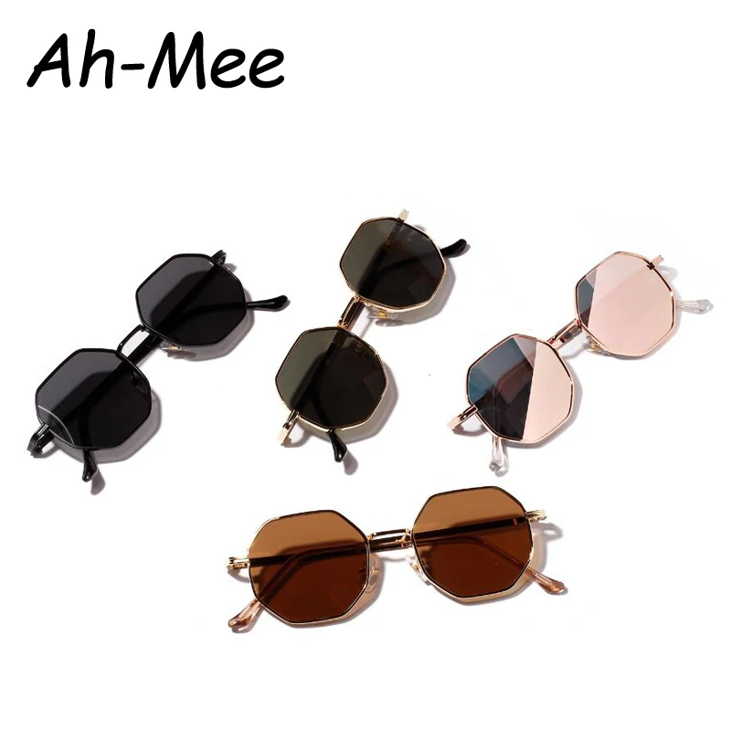 Small Retro Polygon Sunglasses Women Men Pink Mirror Lens Brand Round Punk Sun Glasses Vintage Metal Frame Trendy Shades