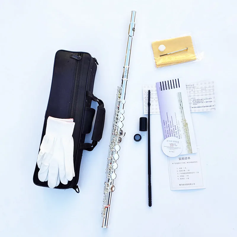 YFL-471 Flute Professional Cupronickel Opening C Key 17 Hole Flute Silver Plated Musical Instruments With Case and Accessories