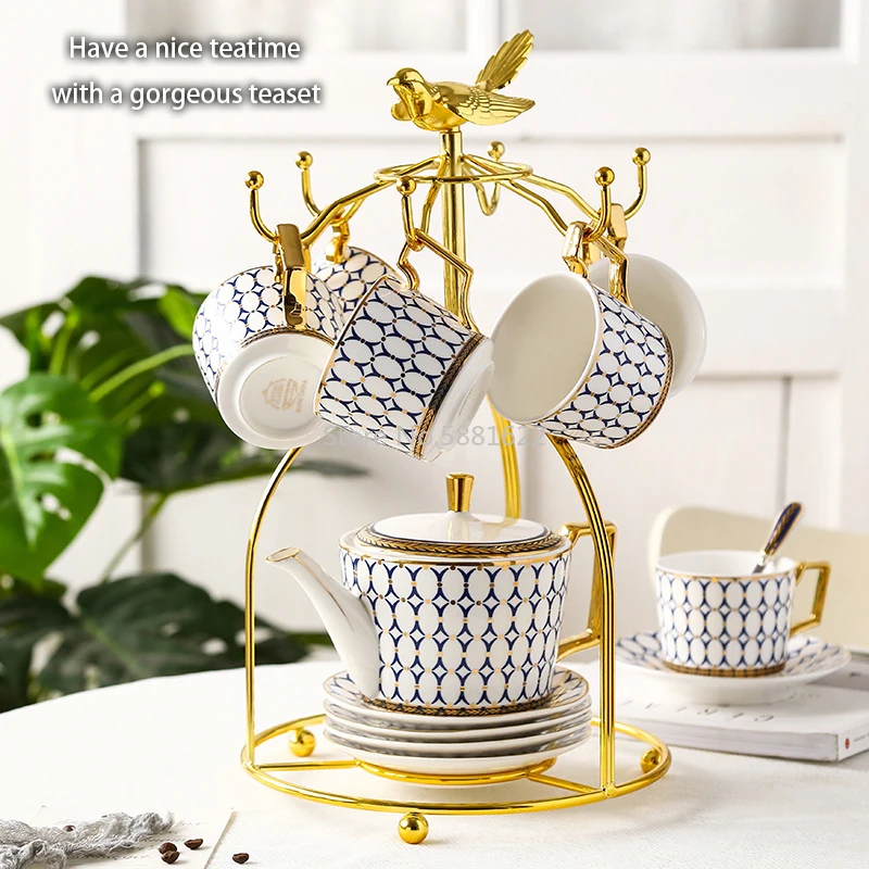 Nordic Bone China Coffee Set Gold Inlay Porcelain Tea Set Luxury Pot Cup Advanced Ceramic Mug Sugar Bowl Creamer Teapot Milk Jug