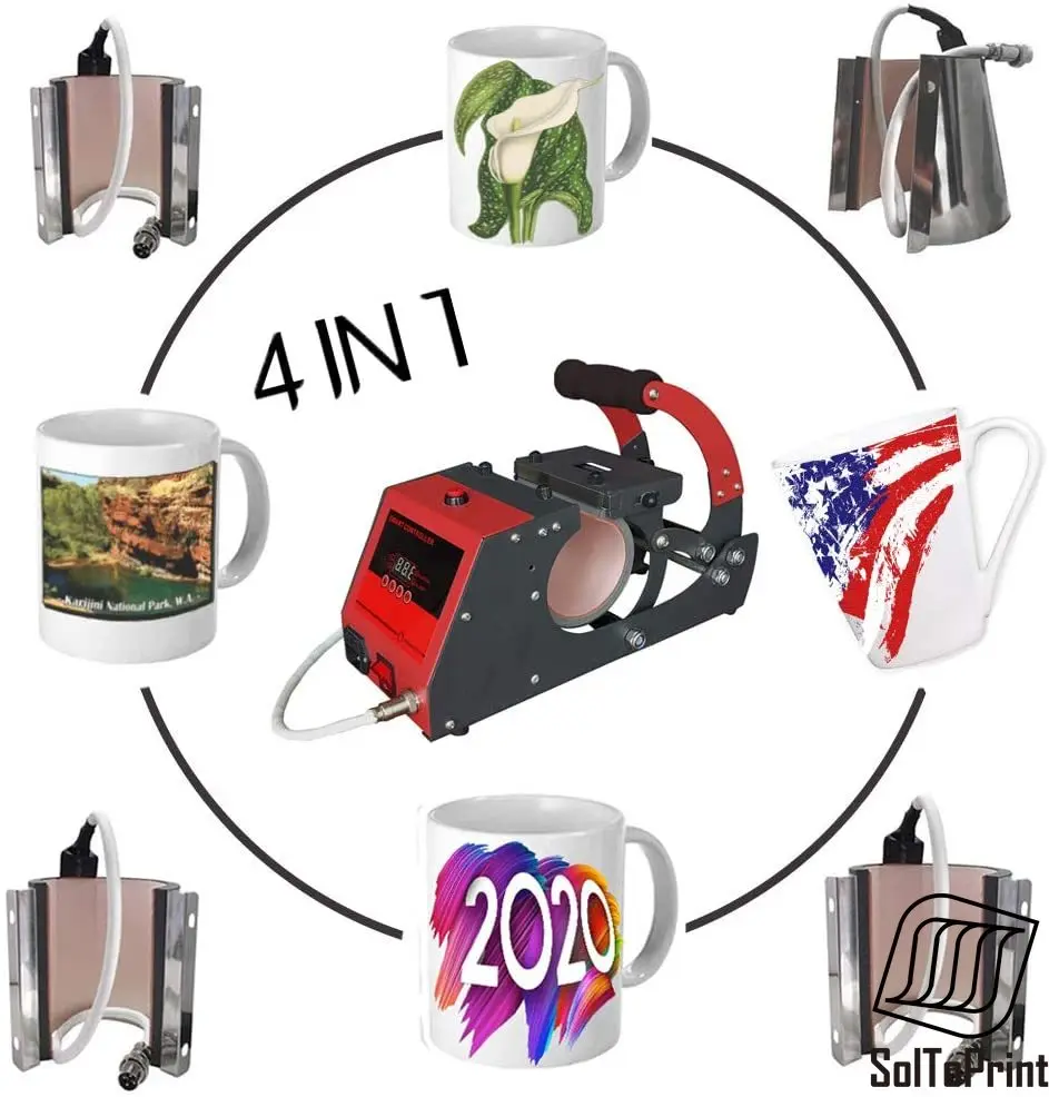 SolToPrint Mug Press 4 In 1 Sublimation Heat Transfer Presses for Cups, 6oz 10oz 11oz 12oz