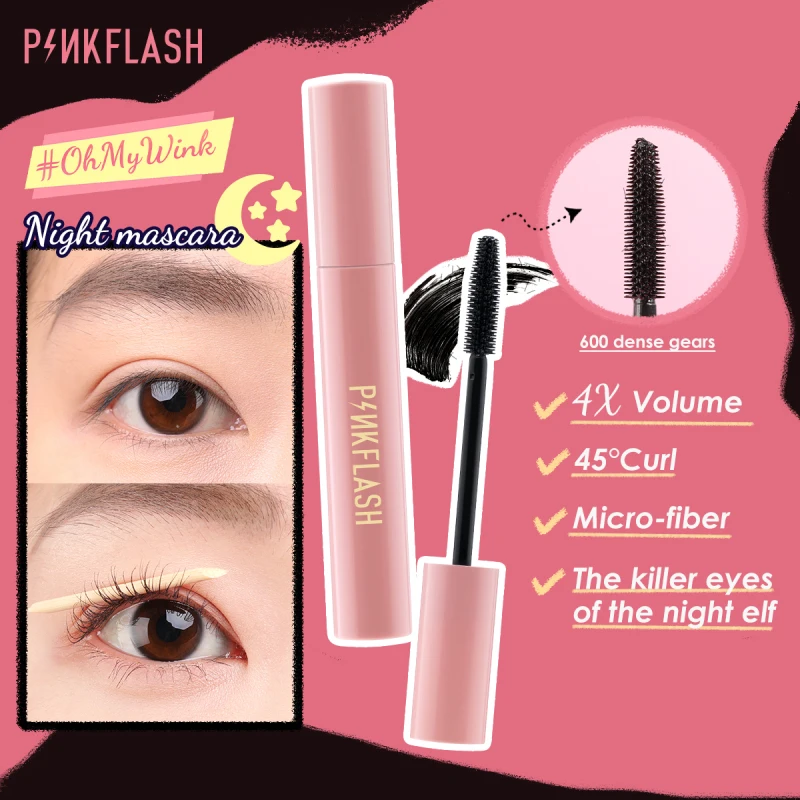 PINKFLASH Mascara Day & Night Lengthening Volume Eyelash Primer Mascara Fiber-filled Micro-curl Natural Lengthening TSLM1