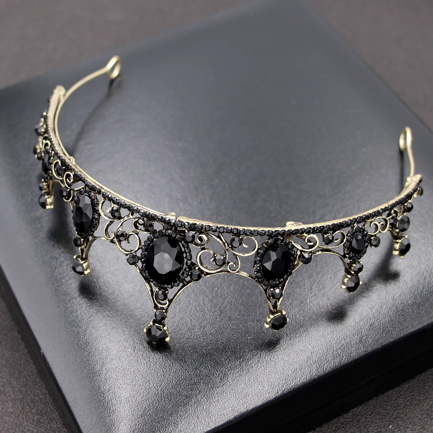 FORSEVEN Baroque Vintage Green Crystal Crown Tiaras Wedding Bridal Hair Accessories Flower Tiara Headpieces tocados para novia