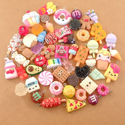 20/30/60/100Pcs/lot By Random Cake Candy Food Charms For Jewelry Making  Bracelets  Earrings Making Resin Flat Back Cabochon
