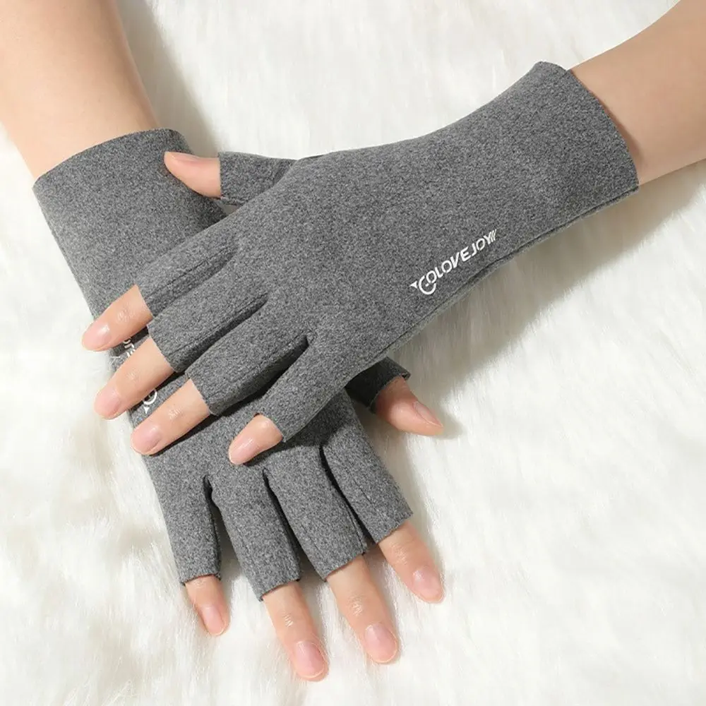 Solid Color Fingerless Gloves Sunscreen Gloves Semi-Finger Short Mittens New Thin Style Non-Slip Driving Half Finger Gloves