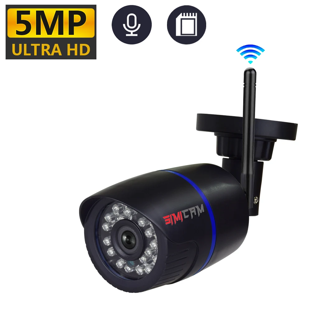 simicam 5MP 2KHD smart Wifi IP Camera Outdoor ONVIF P2P Audio CCTV With SD Card port Wireless ICSee Video Surveillance with wifi