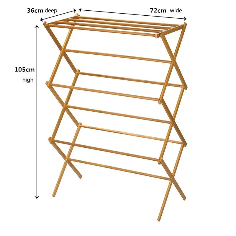 Bamboo Floor Clotheshorse Clothes Drying Rack Towels Hanging Rack Folding Laundry Dryer Stand Storage Organizer