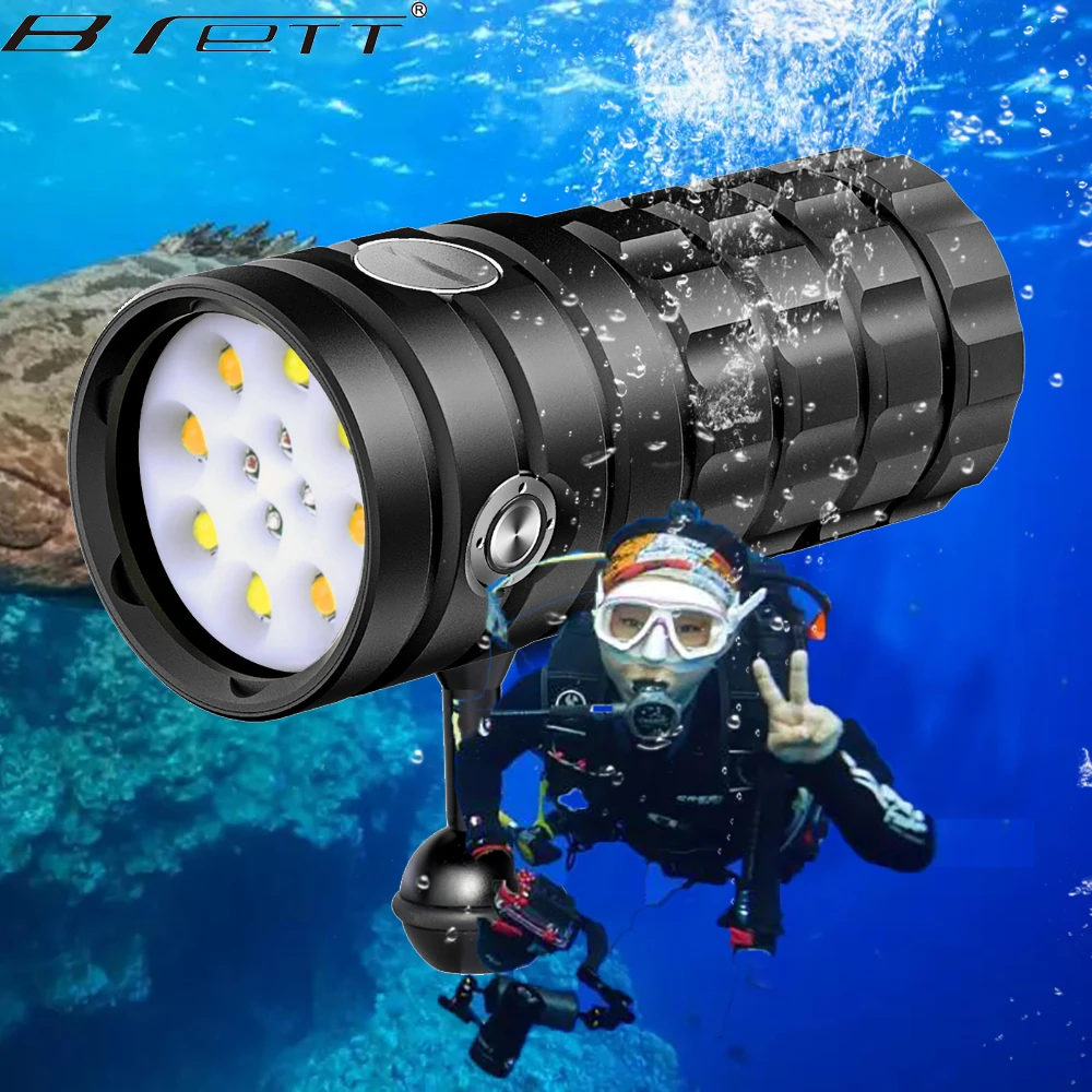 Professional Diving Flashlight 8 XHP50 25000Lumens100m Waterproof Underwater Torch Camera Video Photography Tactical Light