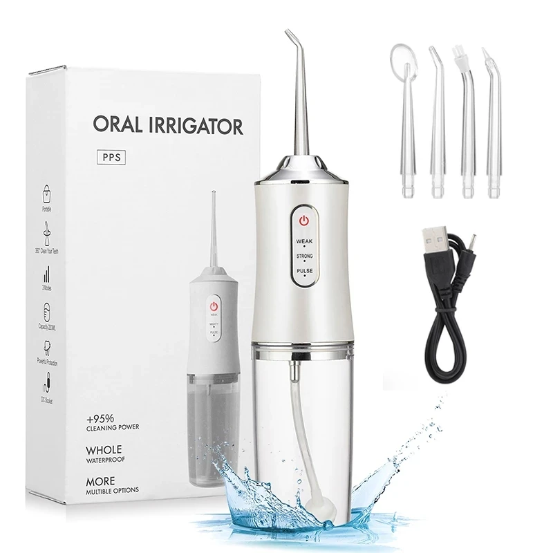 Oral Irrigator +4 Jets 3 Mode USB Rechargeable Water Flosser Portable Dental Water Jet Waterproof Irrigator Dental Teeth Cleaner