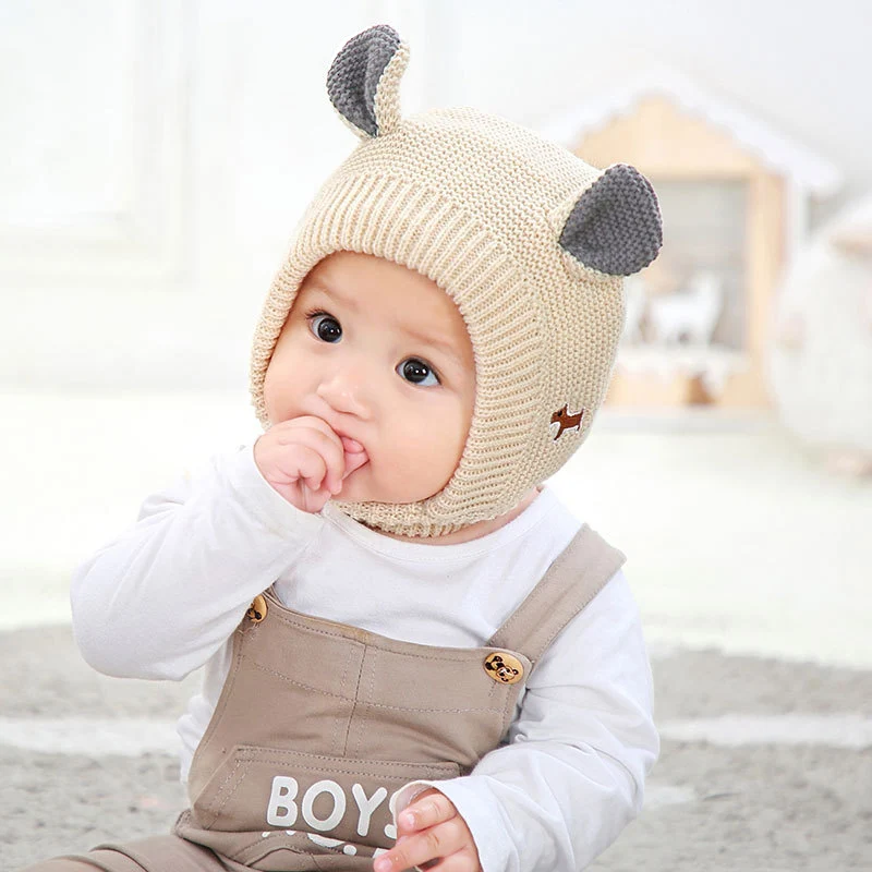 Baby Hats 1-3 Years Boys Girls Bonnet Winter Warm Thicken Hats Kids Infant Cute Ears Knit Hats For Children Beanie Muts