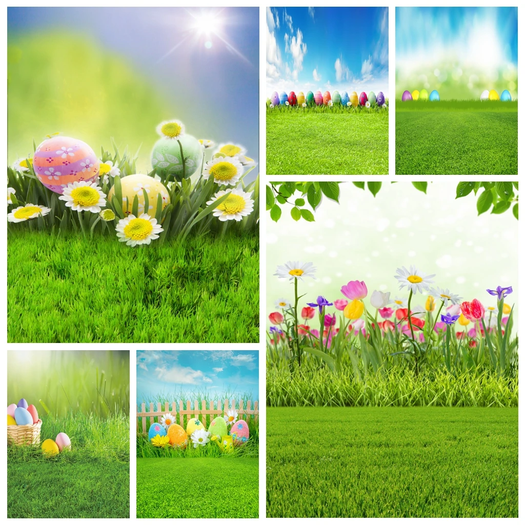 

Laeacco Easter Backgrounds Spring Scenic Flowers Blossom Grassland Eggs Baby Newborn Child Portrait Photography Backdrops Studio