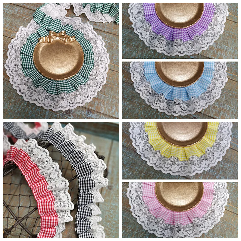 Lolita Style Double-layer Lattice Webbing Pleated Lace DIY Children's Clothing Doll Hat Dress Collar Skirt Hem Sewing Decoration