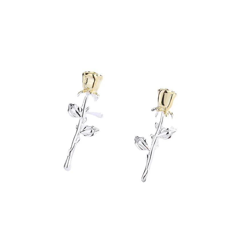 Fashion Lyrical Rose Flower Stud Earrings For Women Cute Golden Geometric Earring Piercing Accessories Lovely Ear Nail Jewelry