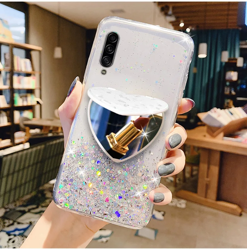 Heart Mirror Sequins Glitter Phone Case For Samsung Galaxy A7 A9 A6 A8 Plus 2018 A750 A9S A9 Star Soft Silicone Cover