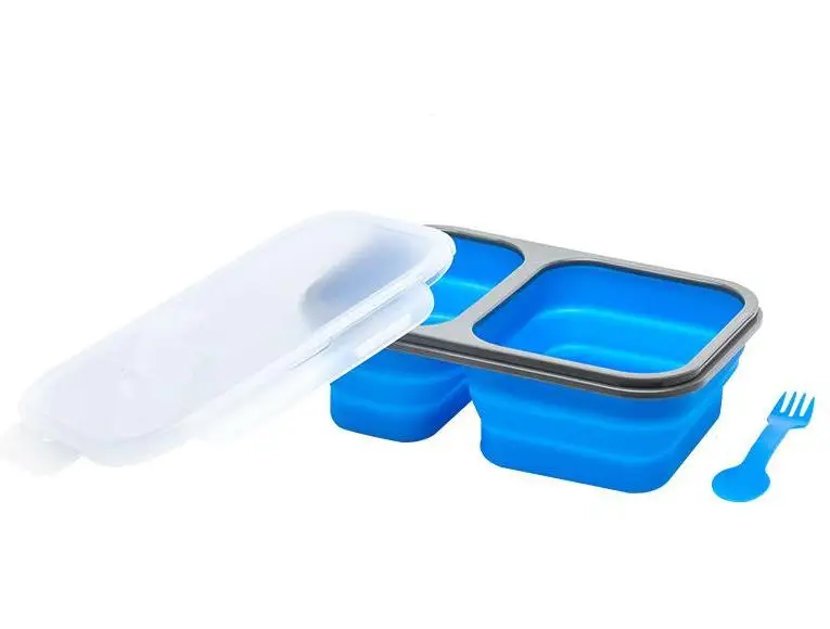 

2 Cells Silicone Collapsible Portable Lunch Box Microwave Oven Bowl Folding Food Storage Lunch Container Lunchbox Wholesale