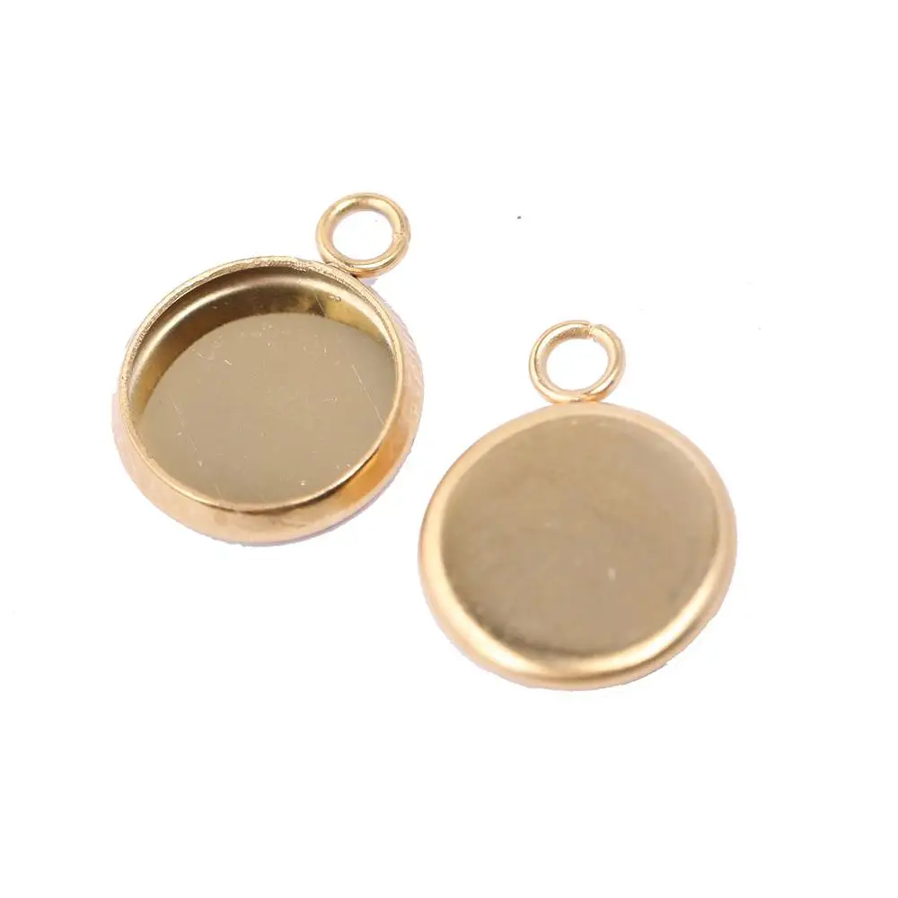 20pcs stainless steel gold 10mm 12mm cabochon base setting blank trays diy pendant bracelet bezel findings for jewelry making