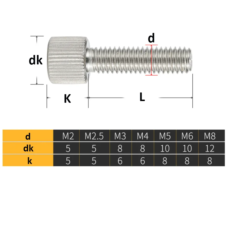M2-M8 304 de aço inoxidável serrilhado cabeça parafusos de polegar ajuste manual métrico/mão aperte o parafuso para computador caso