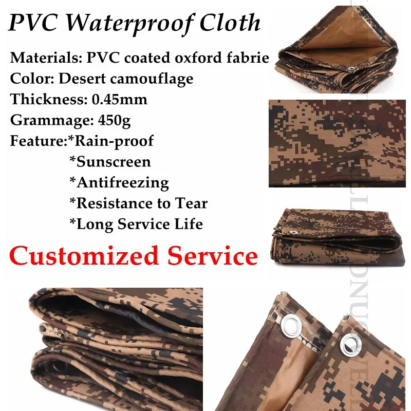 

Customize Size 0.45mm PVC Coated Oxford Fabrie Tarpaulin Rainproof Desert Camouflage Double Sided Waterproof Truck Car Cover