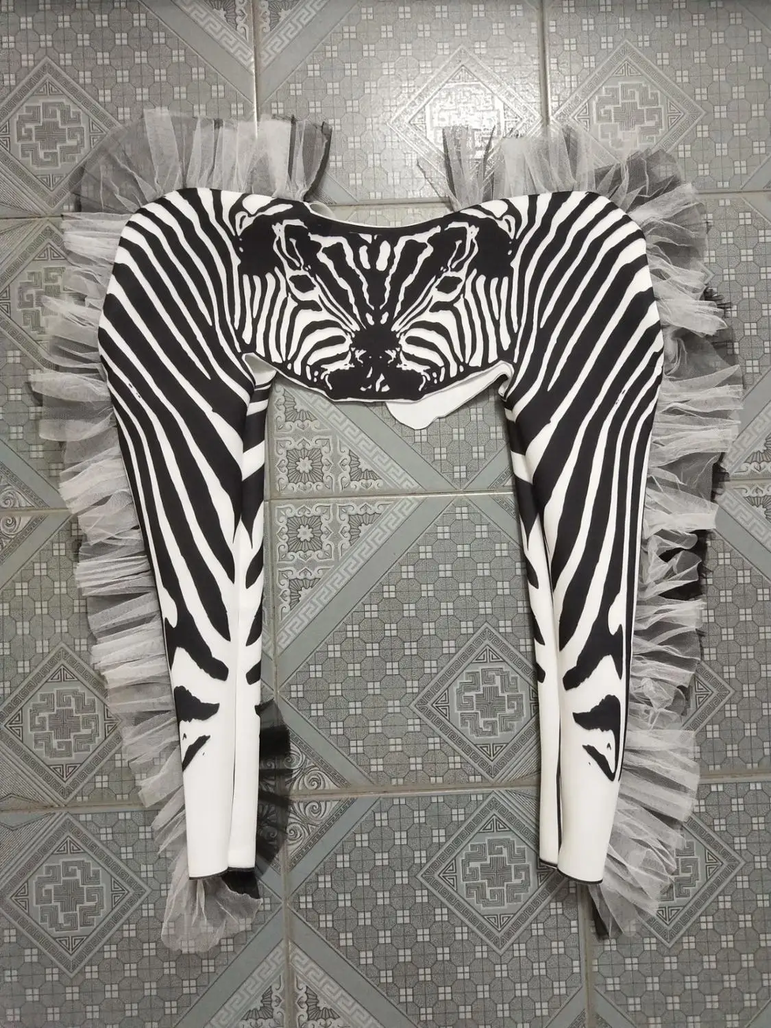 Zebra Pattern Jumpsuit Halloween Cosplay Costume DJ Singer Dancer Nightclub Rave Outfit Role Performance Stage Festival Clothes