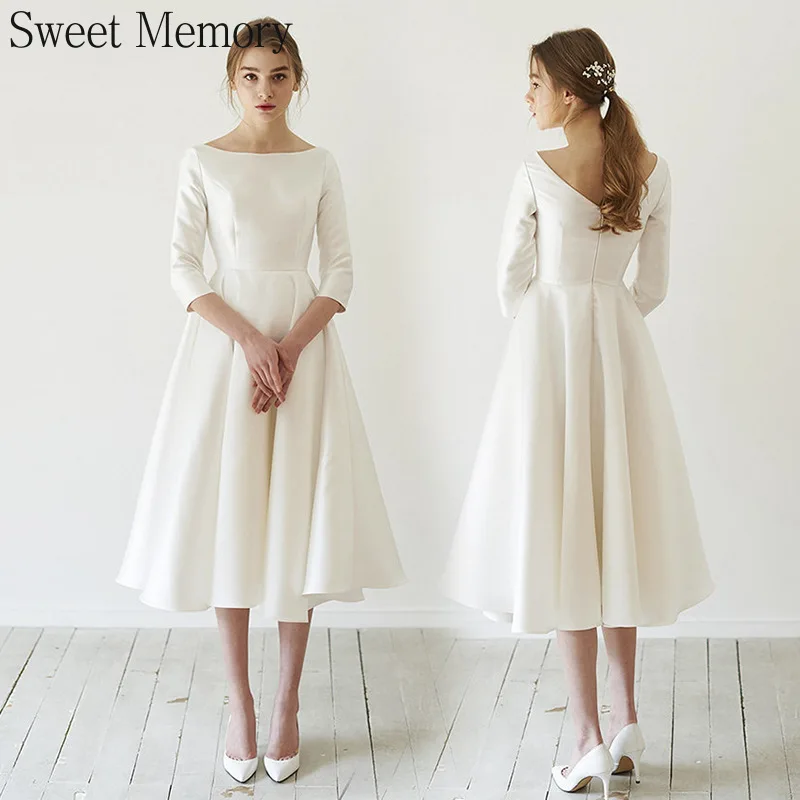 J1149 Sweet Memory Lady White Simple Long Sleeve Plus Size Wedding Dress A-Line Satin Bridal Gown Vestido De Novia Robe Mariage