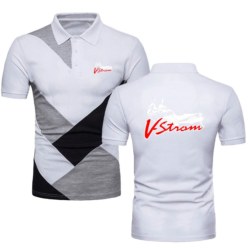 Polo Shirts Men TShirt Motorcycle V-Strom DL 650 Motorsport Team Logo _Suzukies_ Tees Military Style Contrast Color Polo