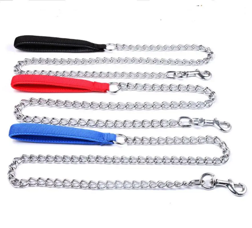 High Quality pet Dog leash double thick nylon handle soft form padded leash strong Iron chain dog leashes for large small dog