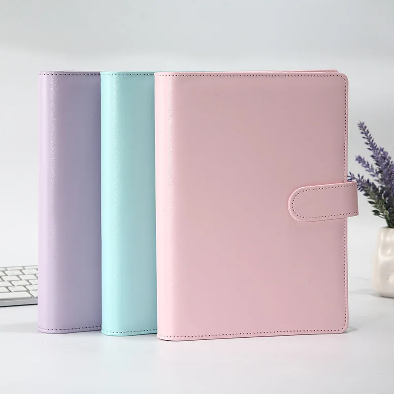 26 farben CMacaron Farbe AA5 A6 6 Ringbuch PU Clip-on Notebook Leder Lose Blatt Notebook Abdeckung Notebooks Journal Schreibwaren – Detail 9