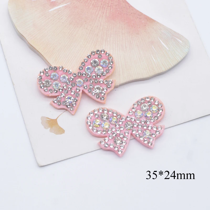 15Pcs Pink Bows Crowns Flowers Ears LOVE Rhinestone Patches for Clothes Crafts Sewing Headwear Applique Jewelry Decor Supplies