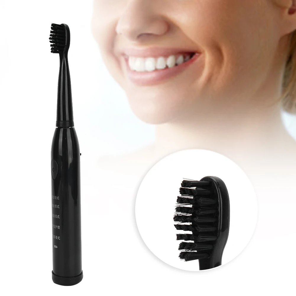 Black Electric Sonic Toothbrush 5Vibration Modes USB Rechargeable Waterproof Adult Electric Toothbrush 4Brushes Replacement Head