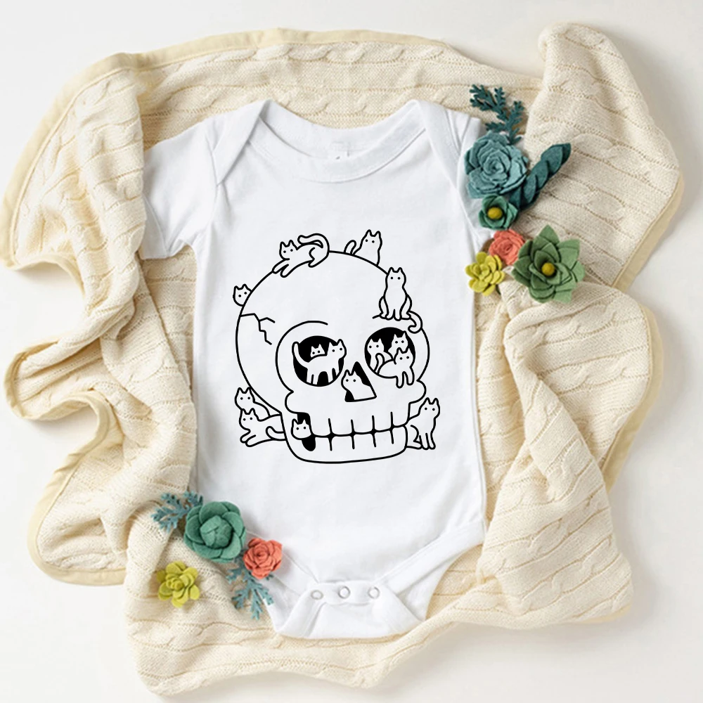 Gothic Harajuku Baby Bodysuit Satan and Cat Graphic USA New Style Hipster Baby Boy Clothes Baby Girl Onesie Trendy Casual