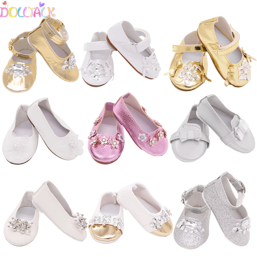 25 Style 7.5cm Delicate Doll Shoes For 18 inch Girls Doll Mini Handmade Doll Shoes For 43 cm Baby New Born Dolls Toy Accessories