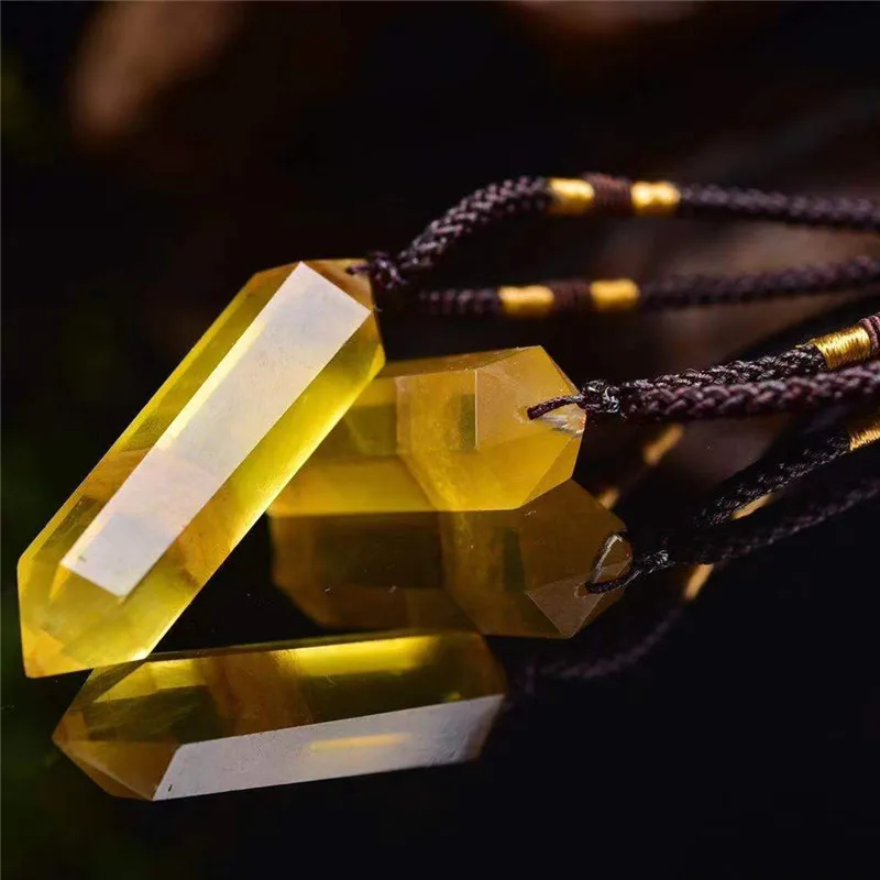 Natural Yellow Fluorite Double Pointed Quartz Gemstone Chakra Mineral Reiki Healing Crystals Necklace Pendant