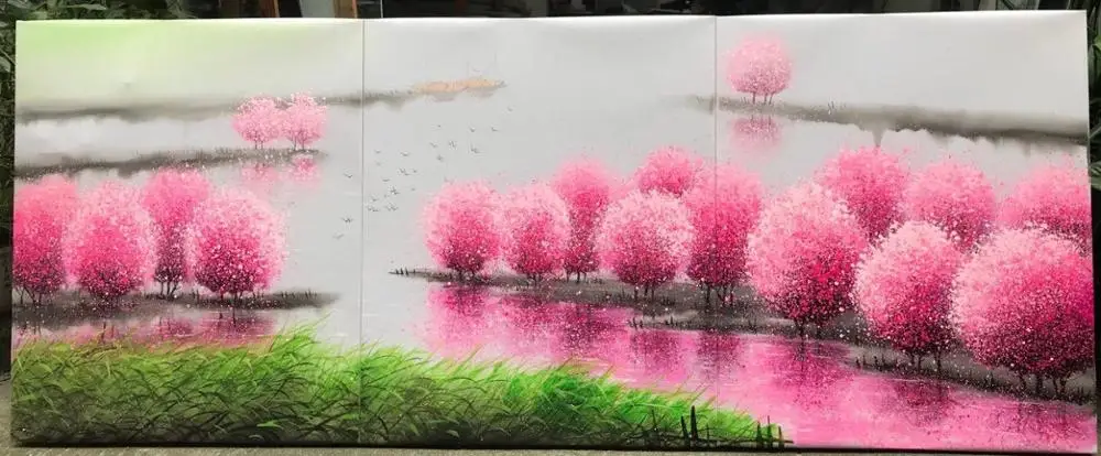 100% Hand Painted 3 pcs Modern Chinese Landscape Oil Painting on Canvas Abstract Canvas Painting Wall art Picture for Home Decor