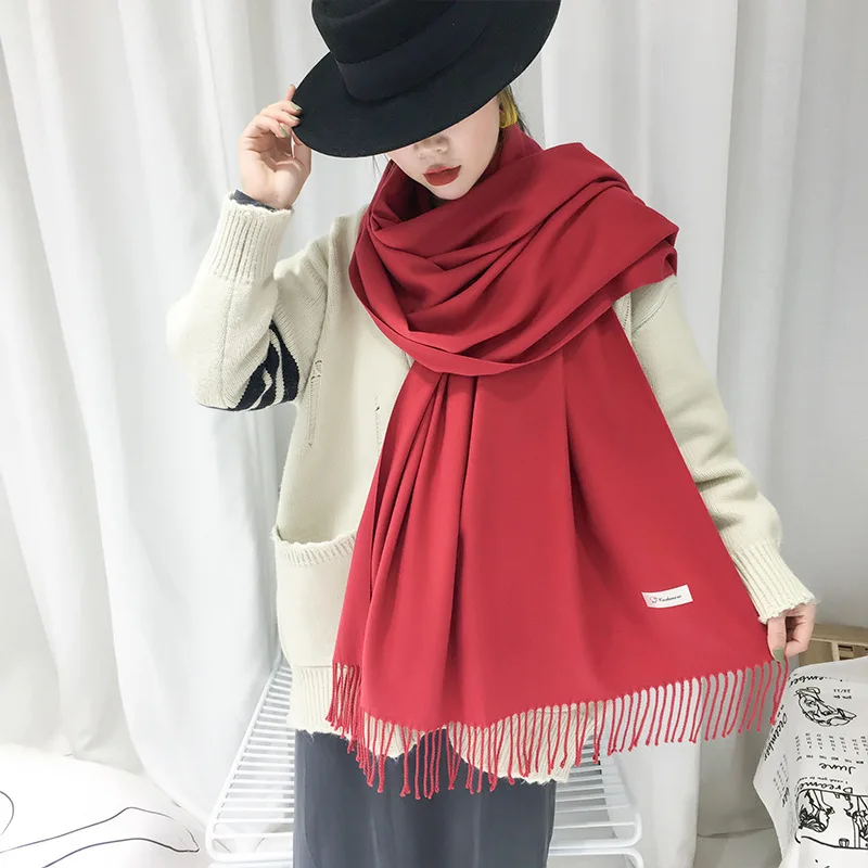 Mùa Thu Đông Phong Cách Mới Khăn Choàng Cashmere Cổ Điển Đơn Sắc Cashmere Chải Khăn Choàng Màu Khăn 330G Tím Khăn Choàng