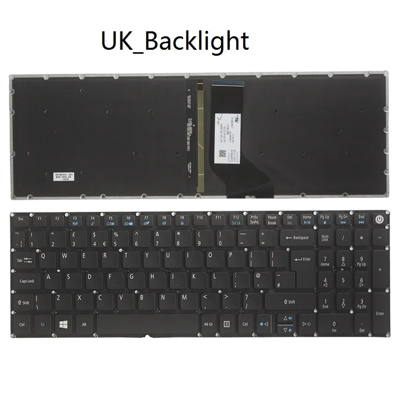 Teclado Acer Aspire Laptop, russo, EUA, Reino Unido, espanhol, latim, alemão, E5-573, E5-573T, E5-573G, E5-573TG, E5-523, E5-523G, E5-575, E5-575G,